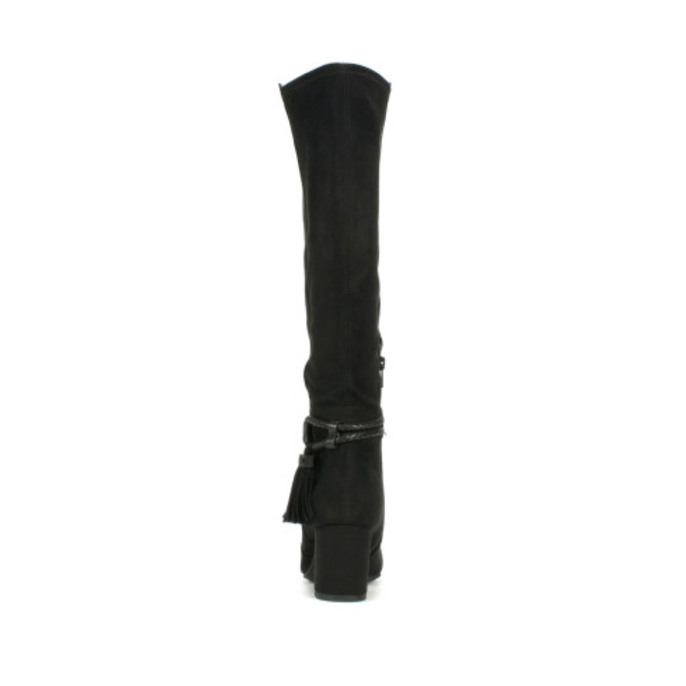 Black Rope and Tassel Detail Block Heel Boots - Picture 5 of 6